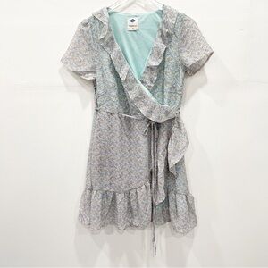 Wild Blue x Sadie Robertson Floral Ruffle Wrap Mini Dress Medium Belted